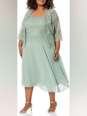 LE BOS Plus Size Lace Overlay Midi Dress in Color Fresco